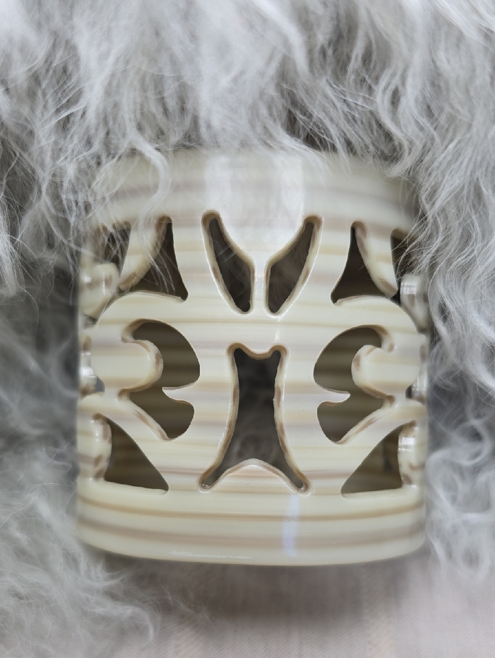 Vintage Y2K Retro Cream Ornate Cut Out Lucite Cuff Bracelet